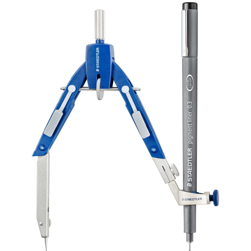 STAEDTLER compas Mars Comfort 552 02, bleu/argent, mécanisme à bouton-poussoir, 170 mm, diamètre de cercle max 360 mm